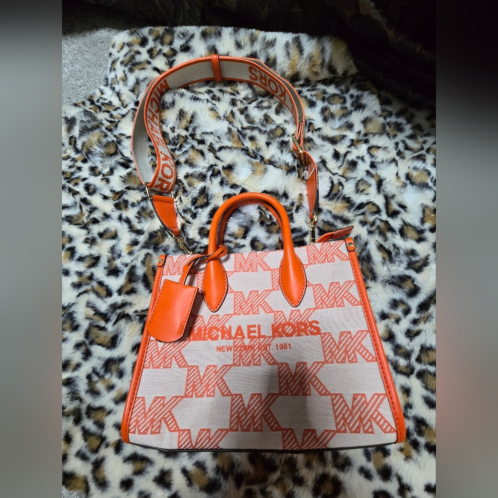 Michael Kors Mirella small logo Jacquard Crossbody in poppy